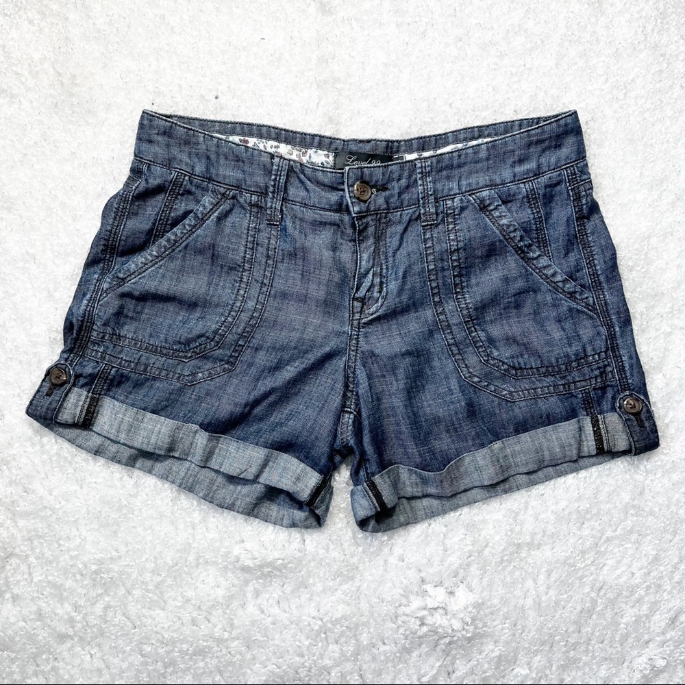 Level 99 Cuffed Chambray Denim Shorts Size 27